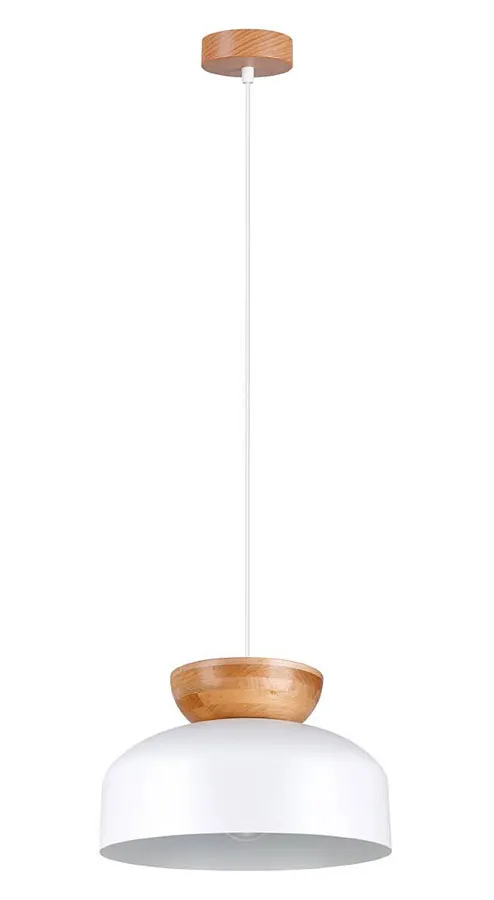 Biała lampa wisząca z drewniano-metalowym kloszem - 25X A645 N3-K04