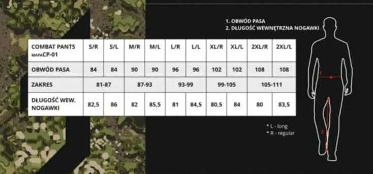 Maskpol PGZ - Spodnie mundurowe PRO w najnowszym polskim kamuflażu MAPA A CPPA-02 S  LONG