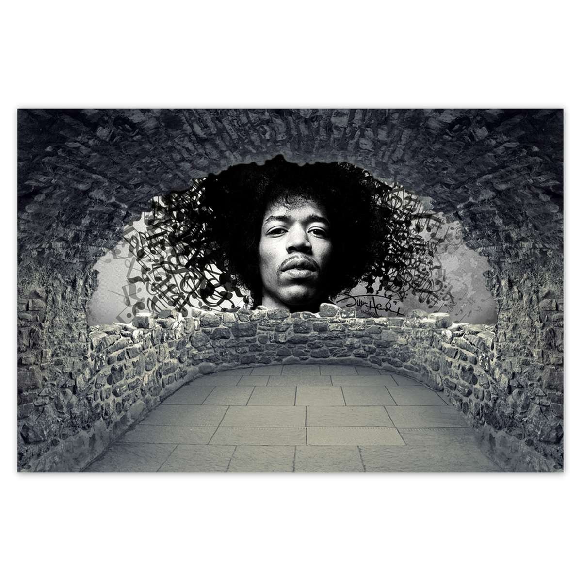 Naklejka ścienna 90x60 Jimmy Hendrix z nutami