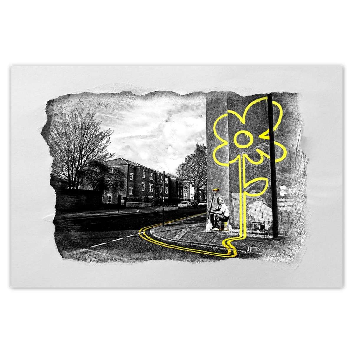 Naklejka ścienna 60x40 Banksy Żółty kwiatek