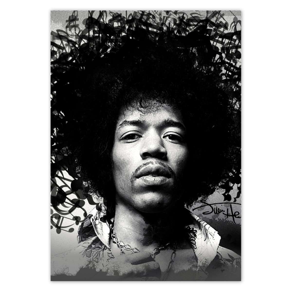 Naklejka ścienna A5 PION Jimmy Hendrix z nutami