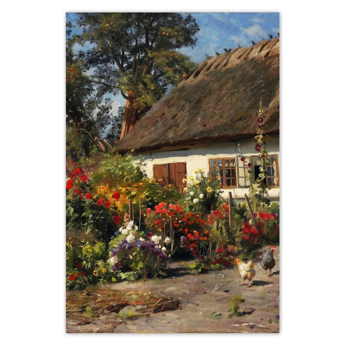 Naklejka ścienna 40x60 Wiejski domek z kwiatami