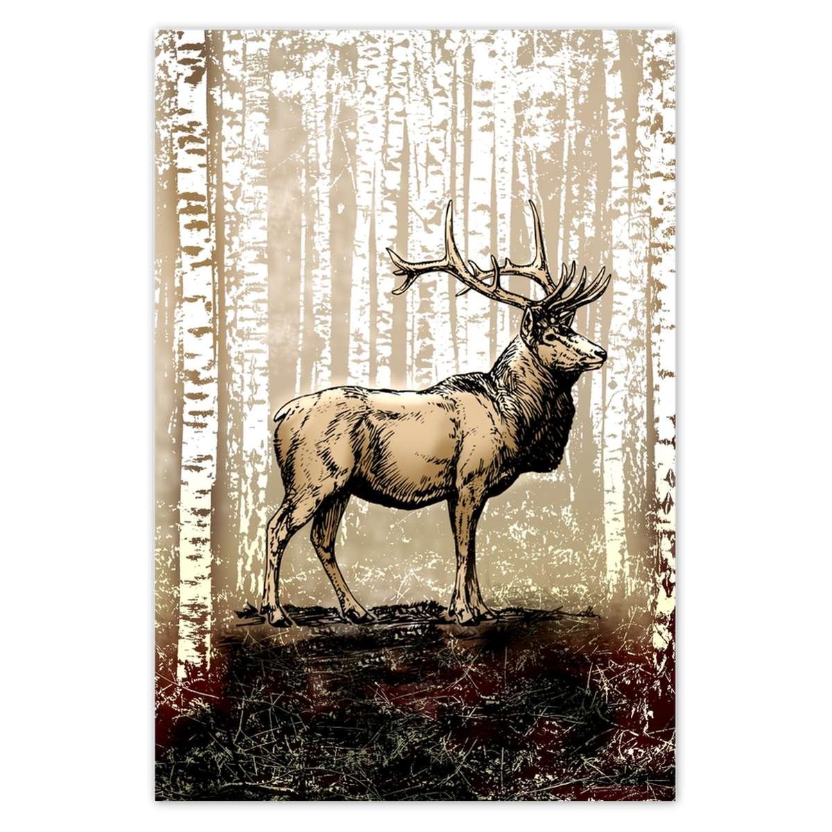 Naklejka ścienna 125x185 Jeleń Brzoza Las