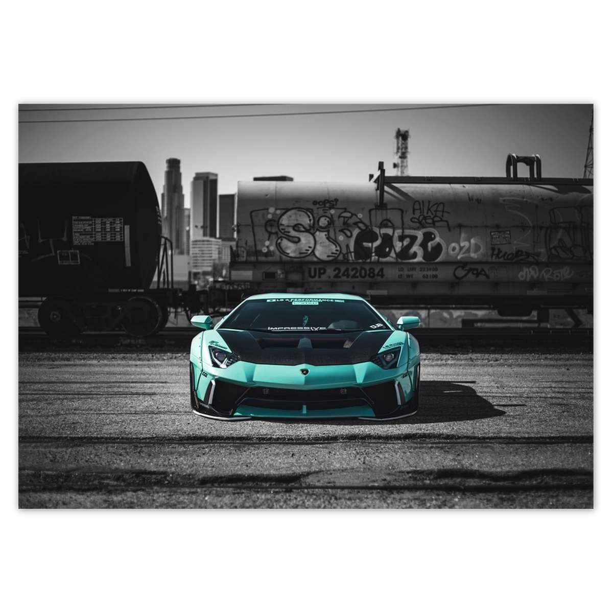 Naklejka ścienna A5 POZIOM Turkusowe Lamborghini