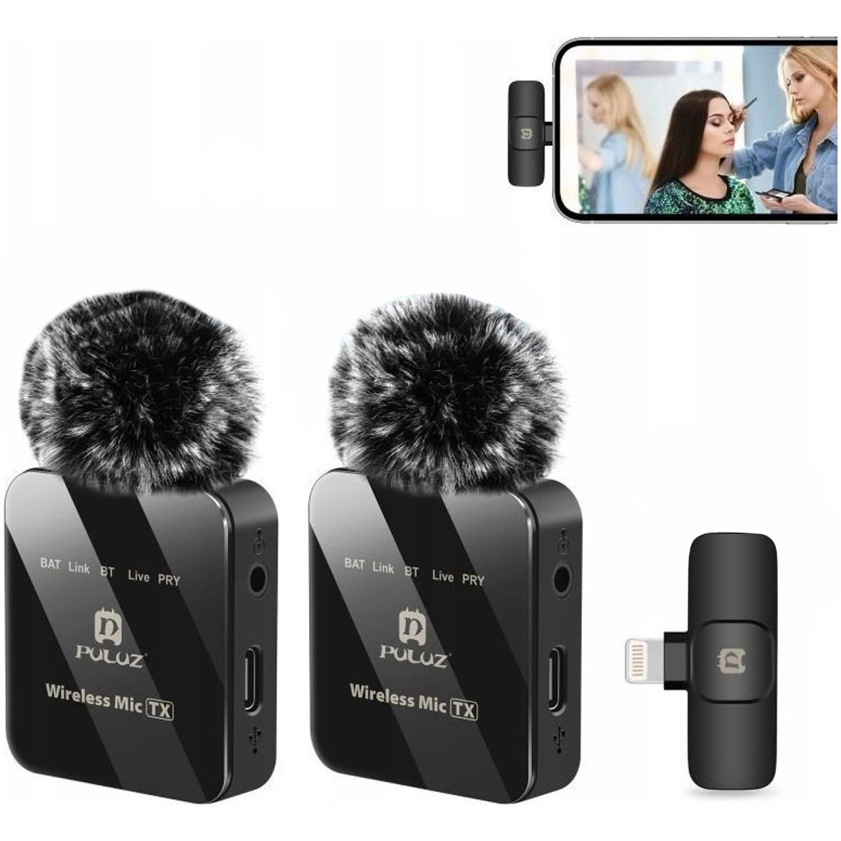 2x Mikrofon krawatowy bezprzewodowy do telefonu USB-C iPhone 15 14 13 Puluz