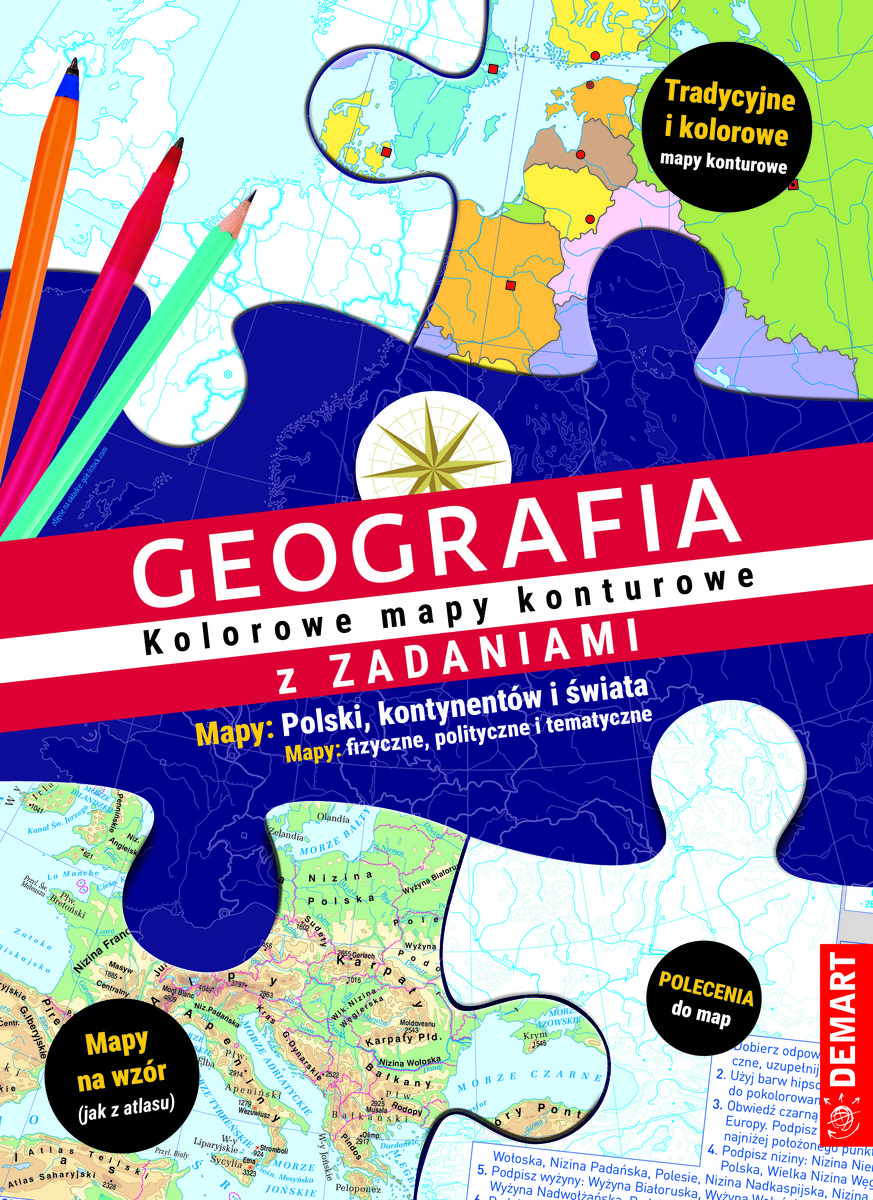 Geografia. kolorowe mapy konturowe z zadaniami. mapy: polski. kontynentów i świata. mapy: fizyczne, polityczne i tematyczne