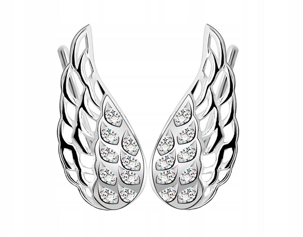Srebrne Nausznice 925 Kolczyki ze Skrzydłami WINGS