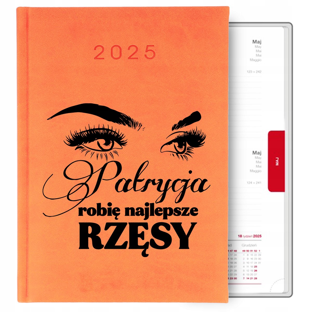 Kalendarz Pomarańczowy Terminarz A5 2025 Prezent Dla Stylistki Rzęs Wzory
