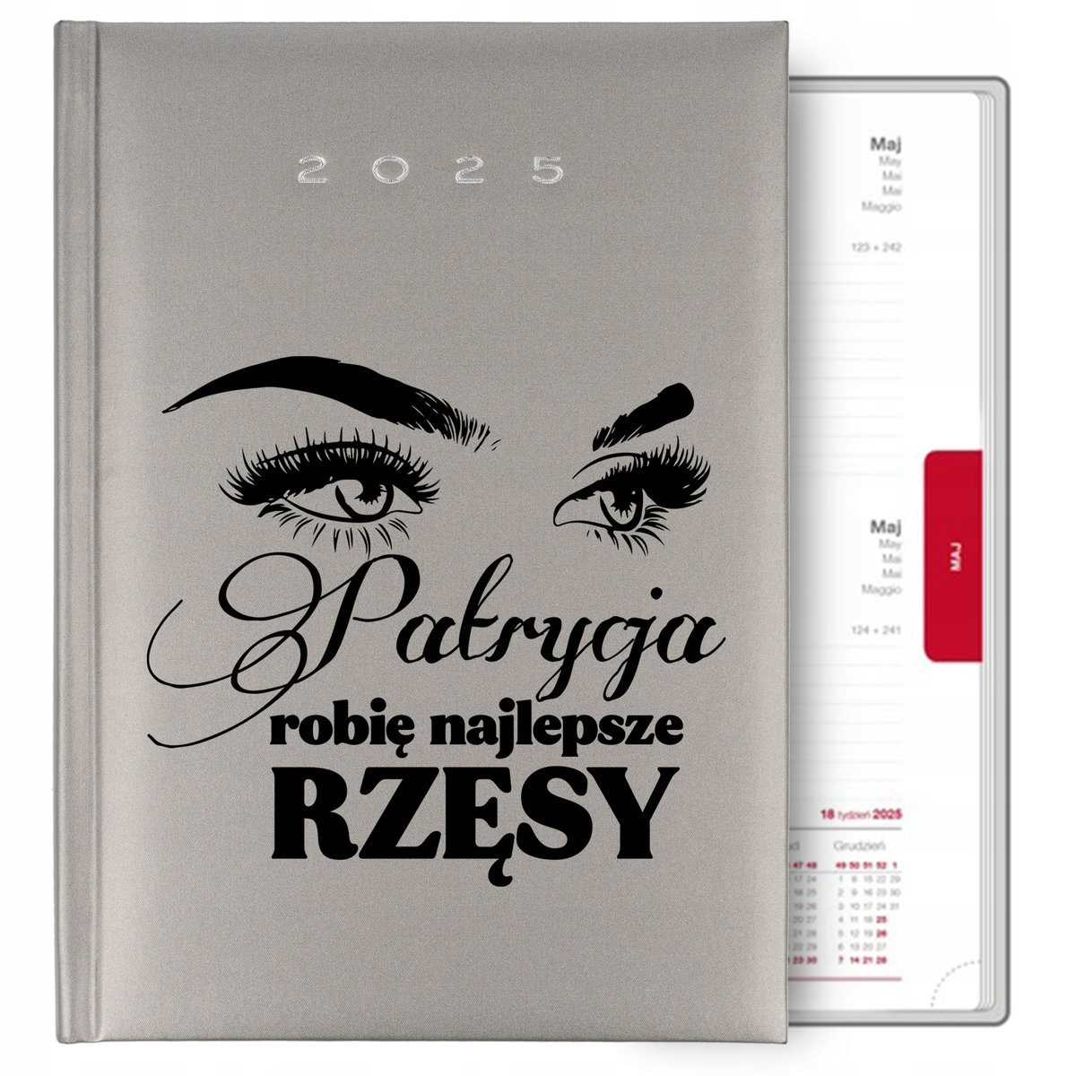 Kalendarz Srebrny Planer Terminarz A5 2025 Prezent Dla Stylistki Rzęs Wzory