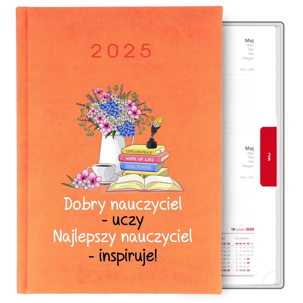 Kalendarz Książkowy A5 2025 Pomarańczowy Praktyczny Prezent Dla Nauczyciela