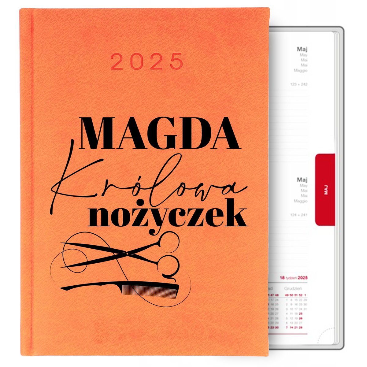 Kalendarz Pomarańczowy Planer Terminarz A5 2025 Prezent Dla Fryzjerki Wzory