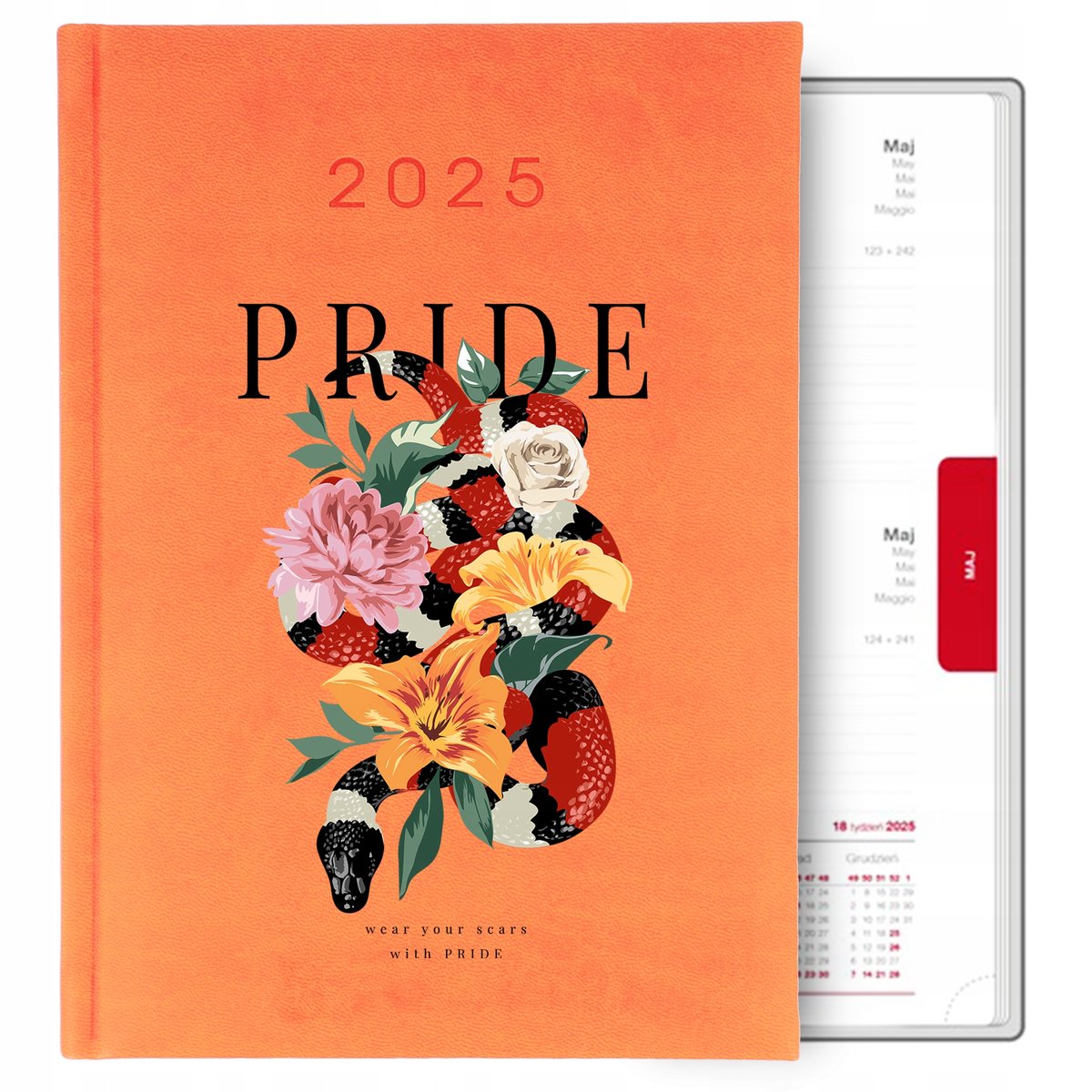 Kalendarz Pomarańczowy Terminarz A5 2025 Prezent Motyw Pride Natura Wzory