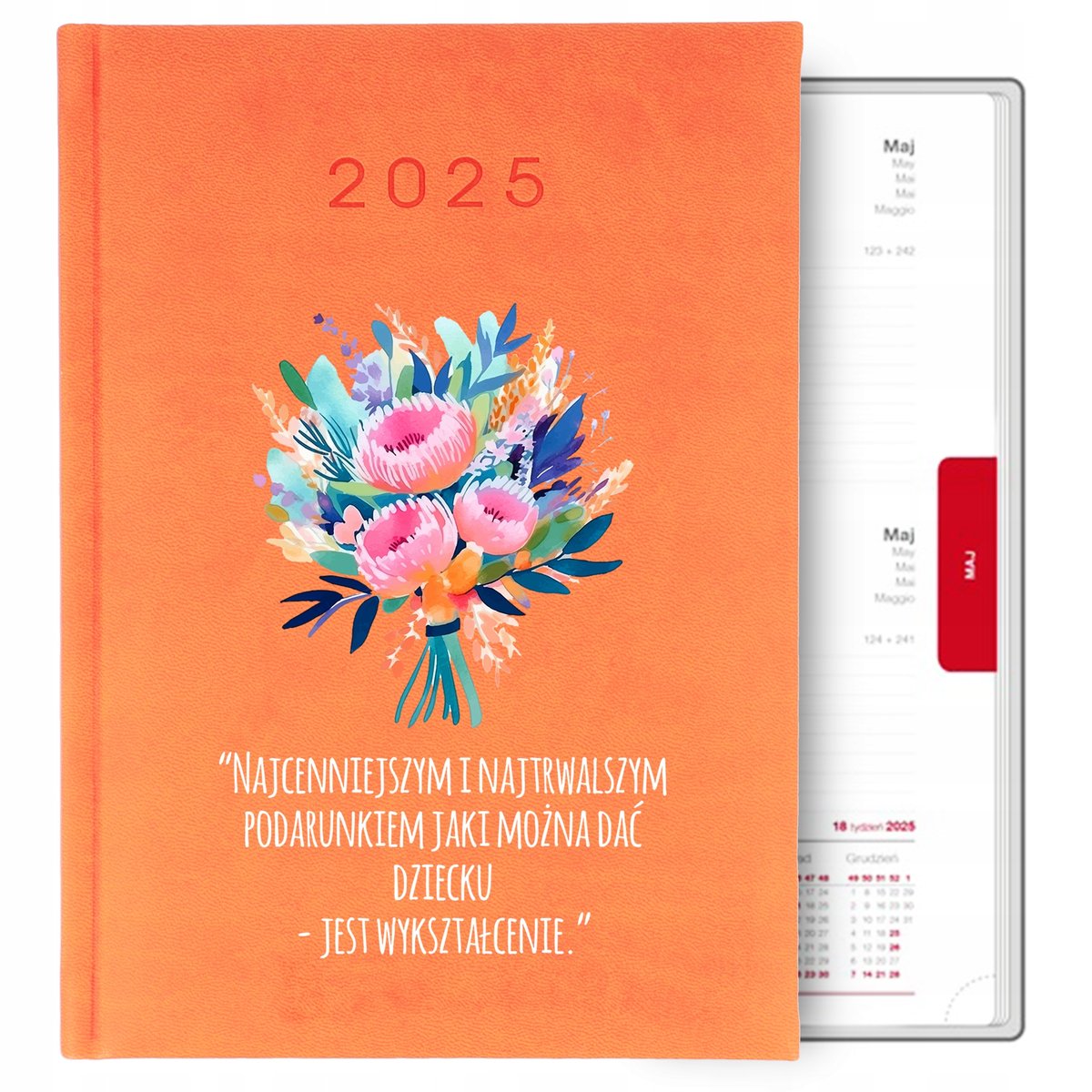 Prezent dla nauczyciela Kalendarz książkowy A5 2025 POMARAŃCZOWY MIX WZORY