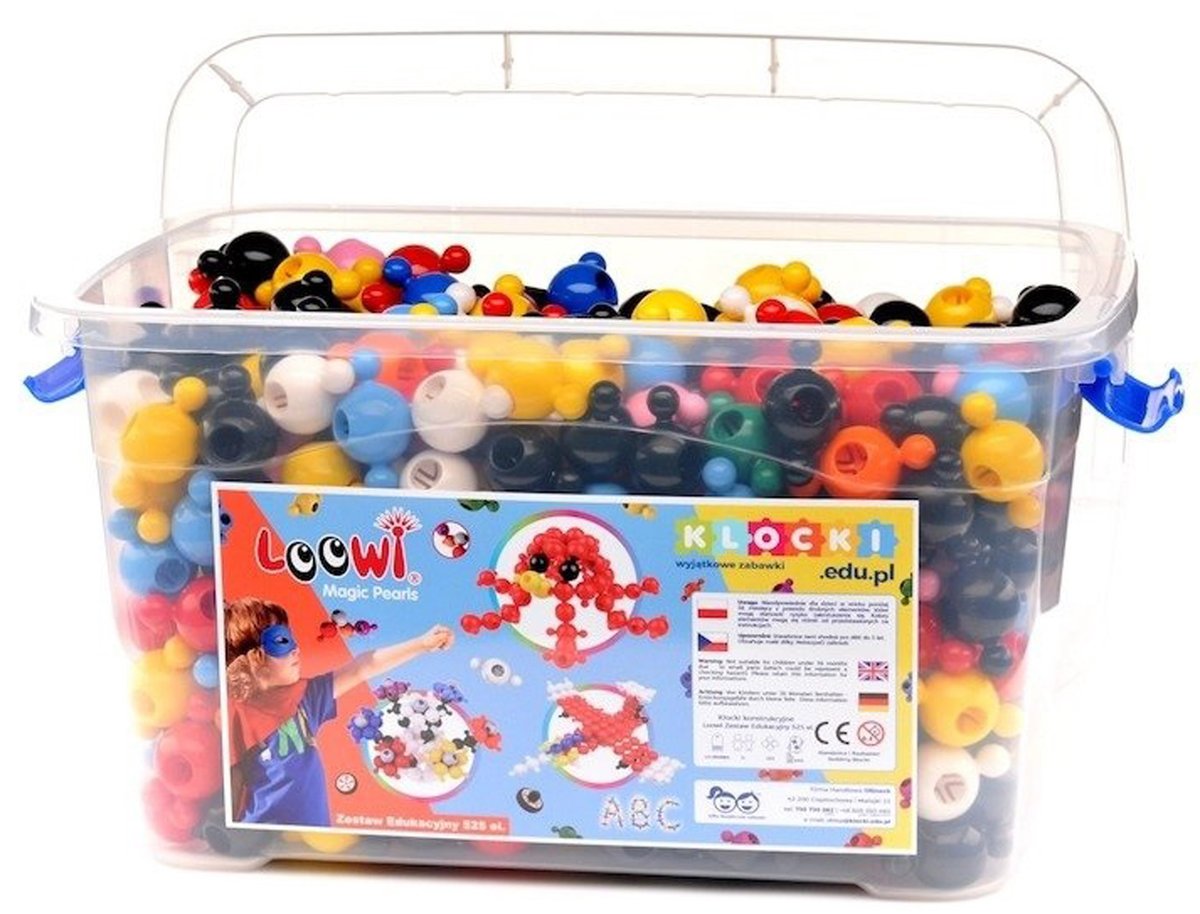 Komplet małych klocków konstrukcyjnych w plastikowej skrzyni - 525 el. LOOWI
