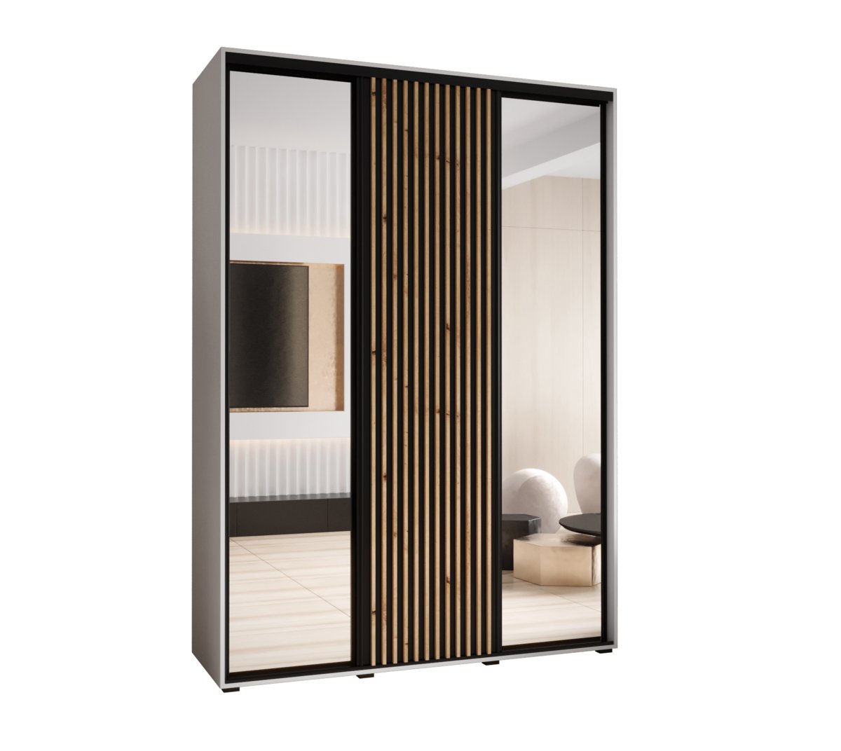 Szafa przesuwna Garderoba LANKO 2 180 gł. 60 biały/czarny