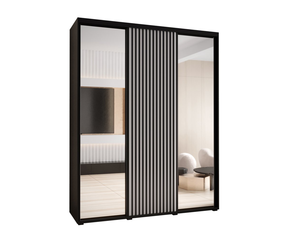 Szafa przesuwna Garderoba LANKO 2 200 gł. 45 czarny/biały