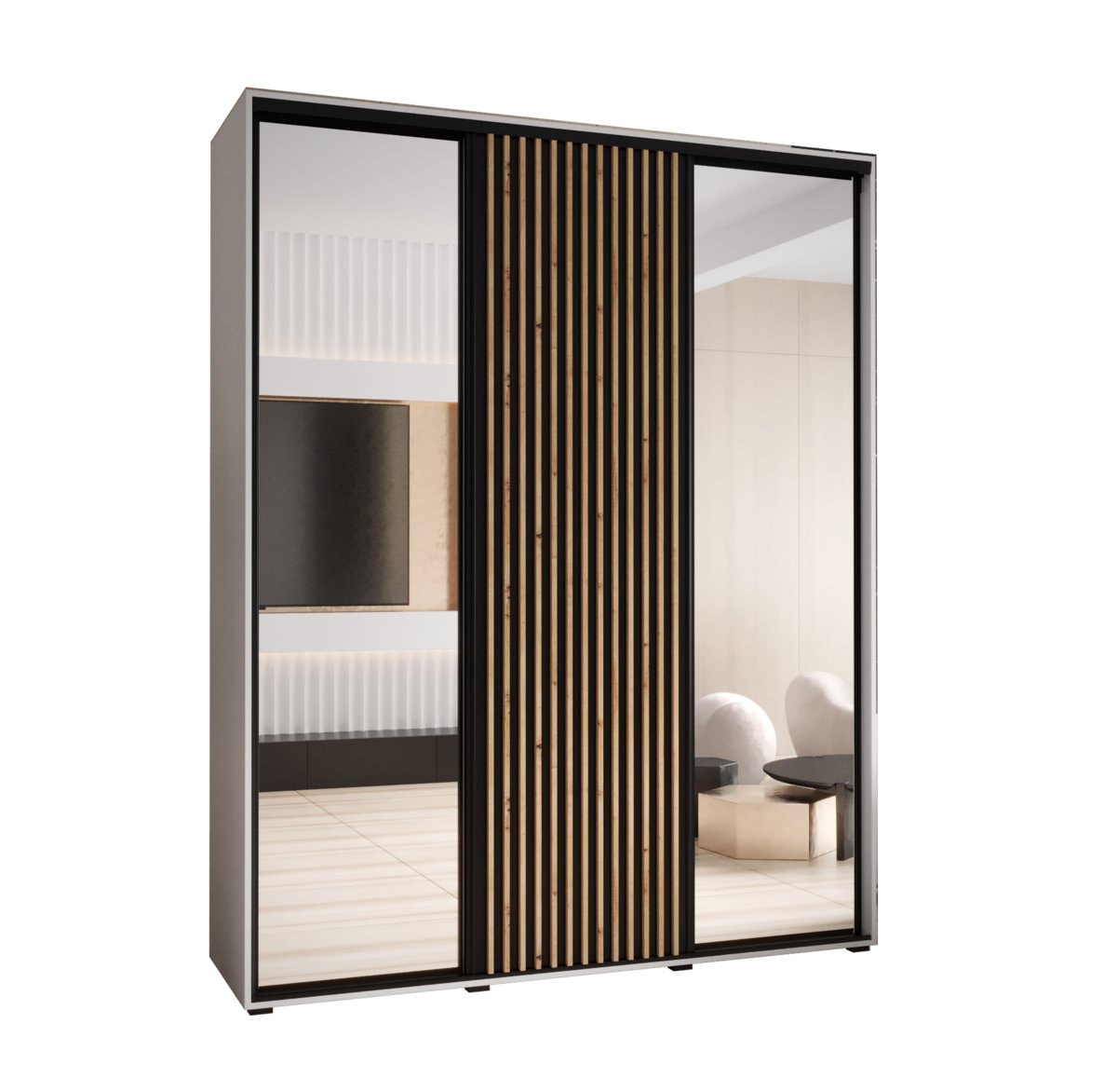 Szafa przesuwna Garderoba LANKO 2 190 gł. 45 biały/czarny