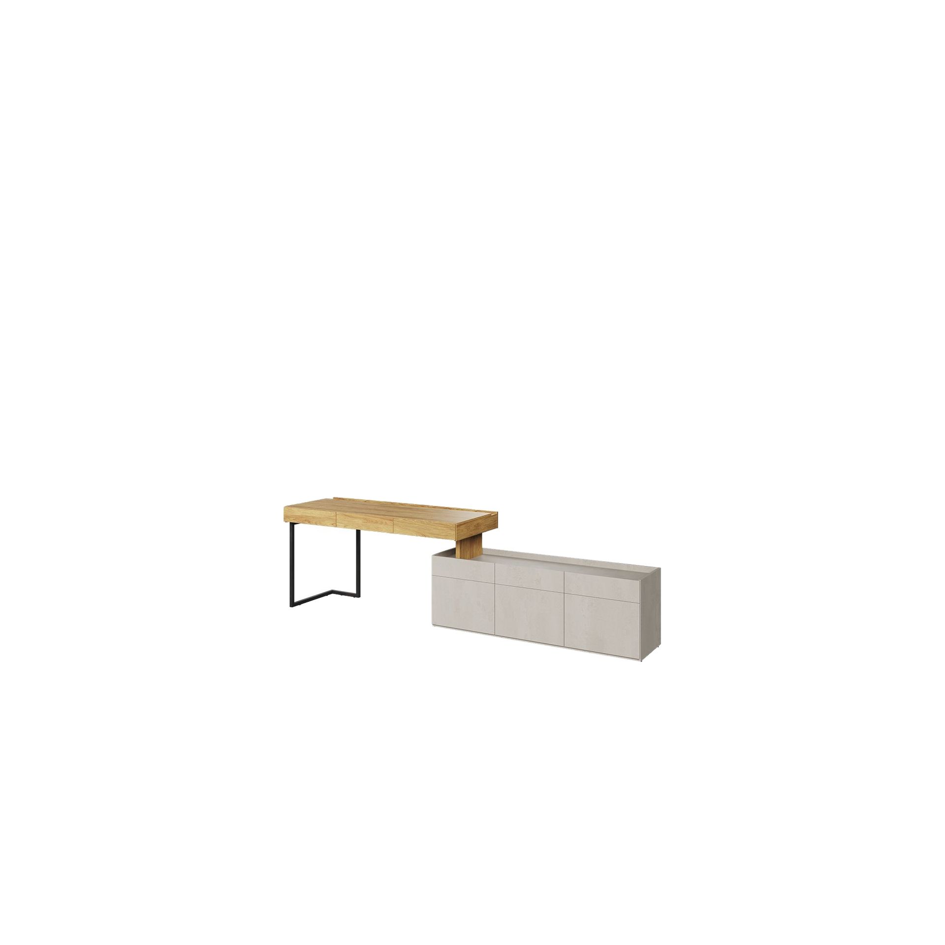 Zestaw Biurko z Szafką SET-11A Teen Flex Lenart Hikora Naturalna, Silk Flou, Raw Steel