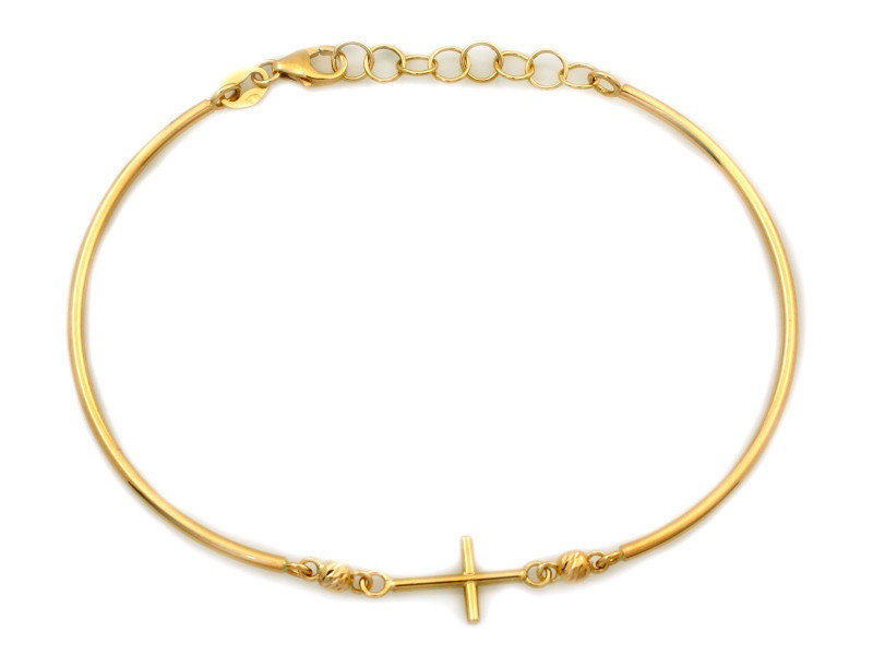 Złota sztywna bransoletka 585 krzyżyk 2,26g