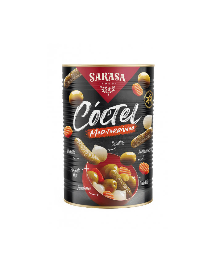 Mix warzywno owocowy SARASA ''Coctel Mediterraneo'' puszka 4200g / zielone oliwki, cebulki koktajlowe, małe korniszony, papryka, marchew oraz papryc..