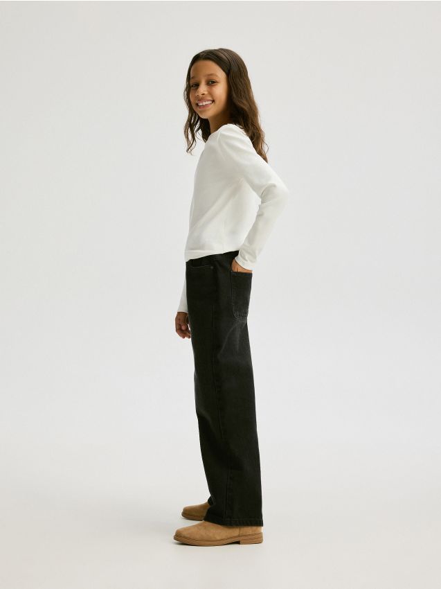 Reserved - Jeansy wide leg z rozdarciami - czarny