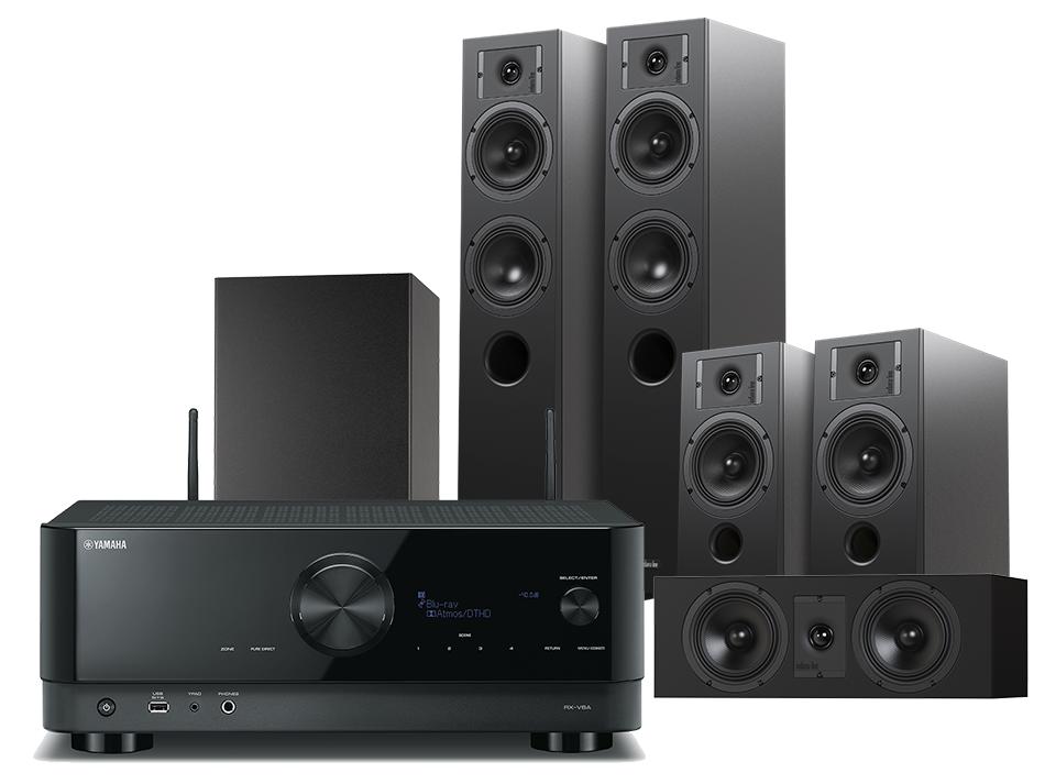 Yamaha RXV-6A (czarny) + Diva 5 (czarny) +Diva 3 (czarny) + Diva 7 (czarny) + Basso 880 (czarny)