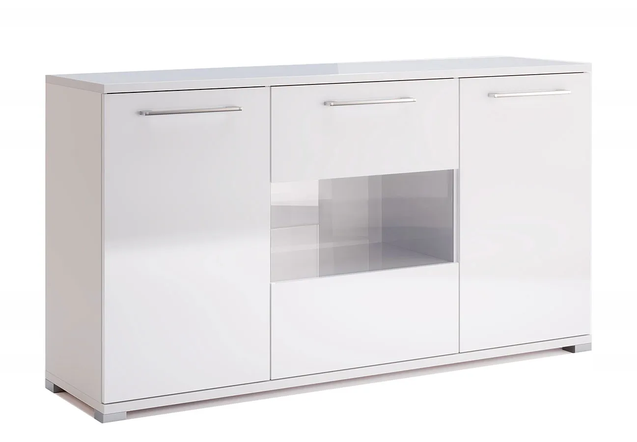 Biała duża komoda z witryną 150 cm H6-W75