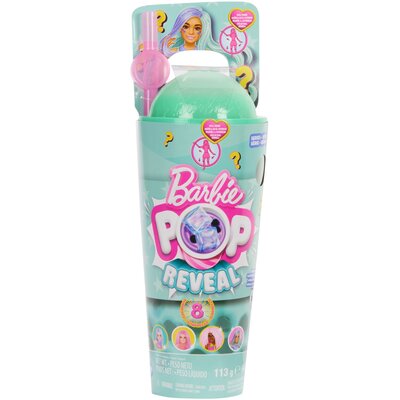 Barbie Pop Reveal Lalka Zielona herbata Seria Bubble Tea Pachnąca lalka modowa, zwierzątko i 8 niespodzianek, w tym zmiana koloru, zabawka sensoryczna, zestaw z niespodziankami, HTJ21