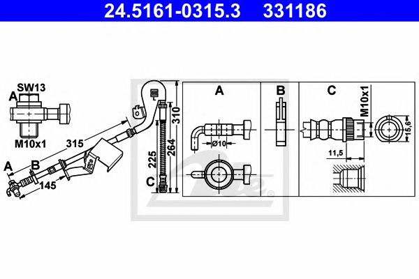 ATE PRZEWÓD HAMULCOWY 24.5161-0315.3 CITROEN C6 2.2HDI 06- PEUGEOT 407 2.2HDI 170 06