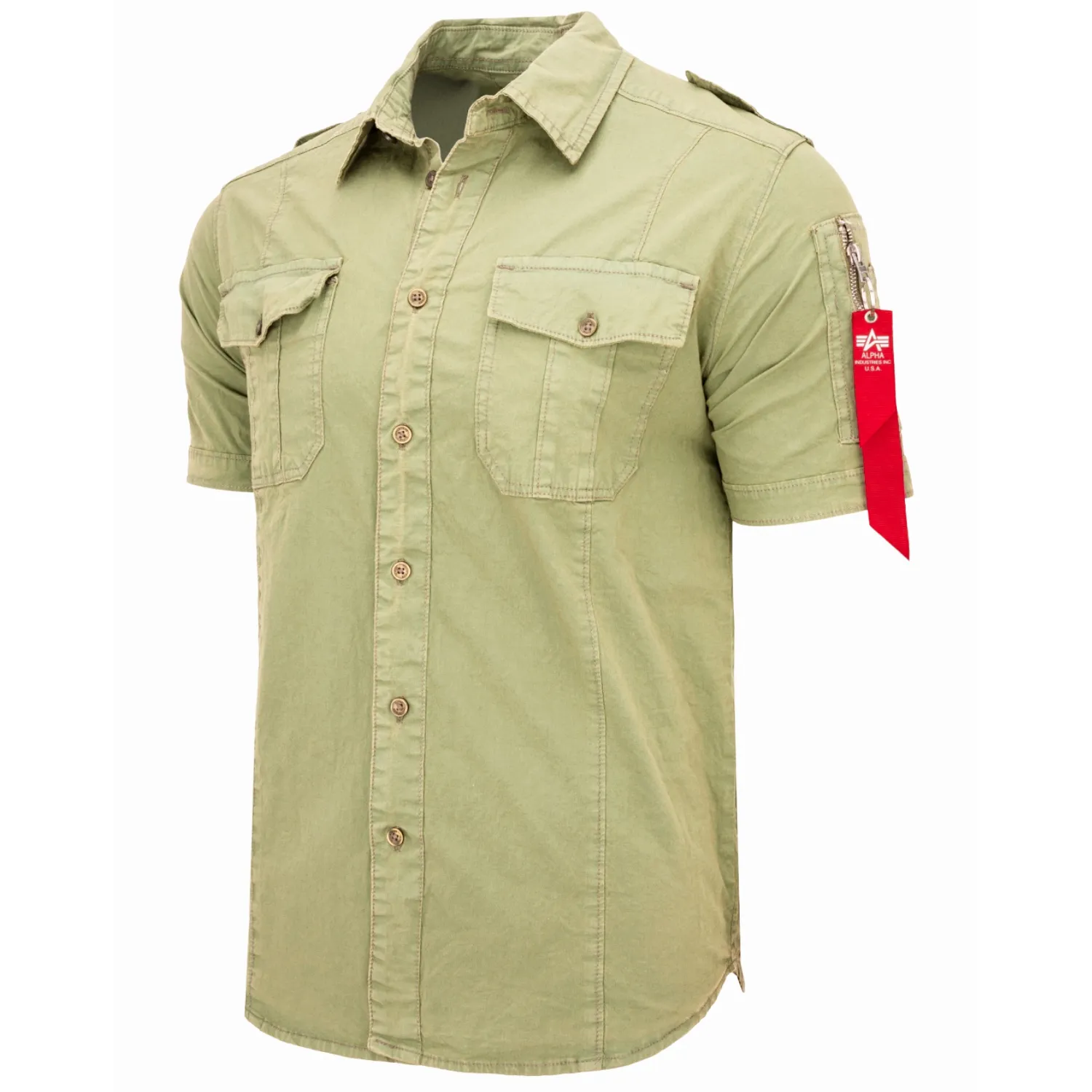 Koszula z krótkim rękawem Alpha Industries Basic Shirt Slim S 136427 01 - Zielona M
