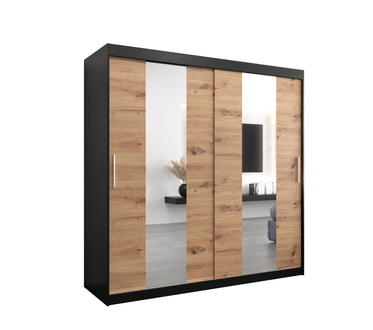 Szafa przesuwna Garderoba POLE 200 gł. 62 czarny/artisan