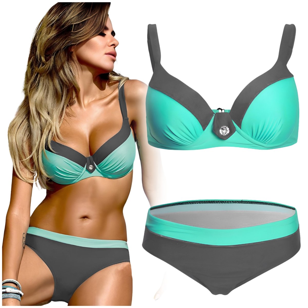 STRÓJ KĄPIELOWY DAMSKI DWUCZĘŚCIOWY BIKINI PUSH UP KOSTIUM NA PLAŻE BASEN XL