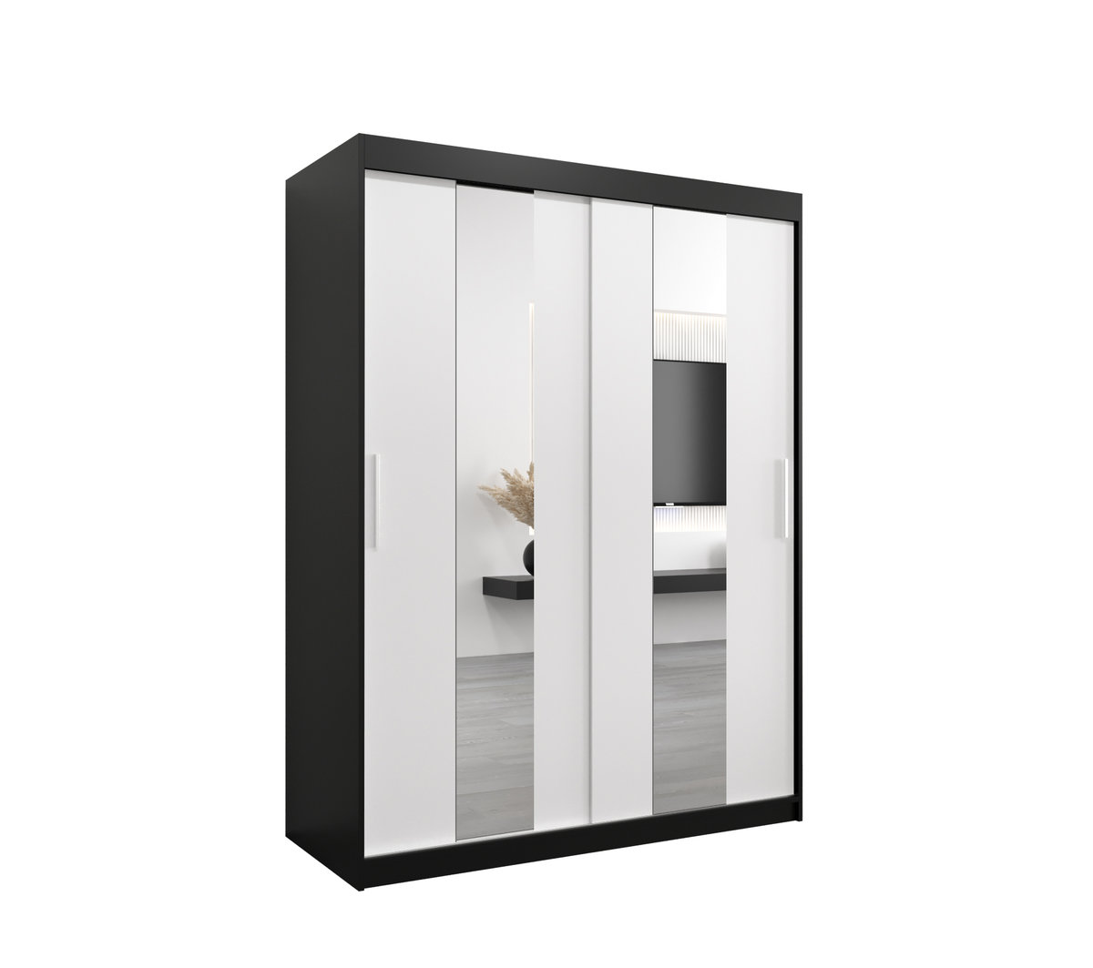 Szafa przesuwna Garderoba POLE 150 gł. 62 czarny/biały