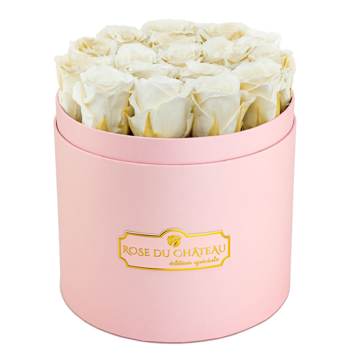 Białe Wieczne Róże w Różowym Boxie