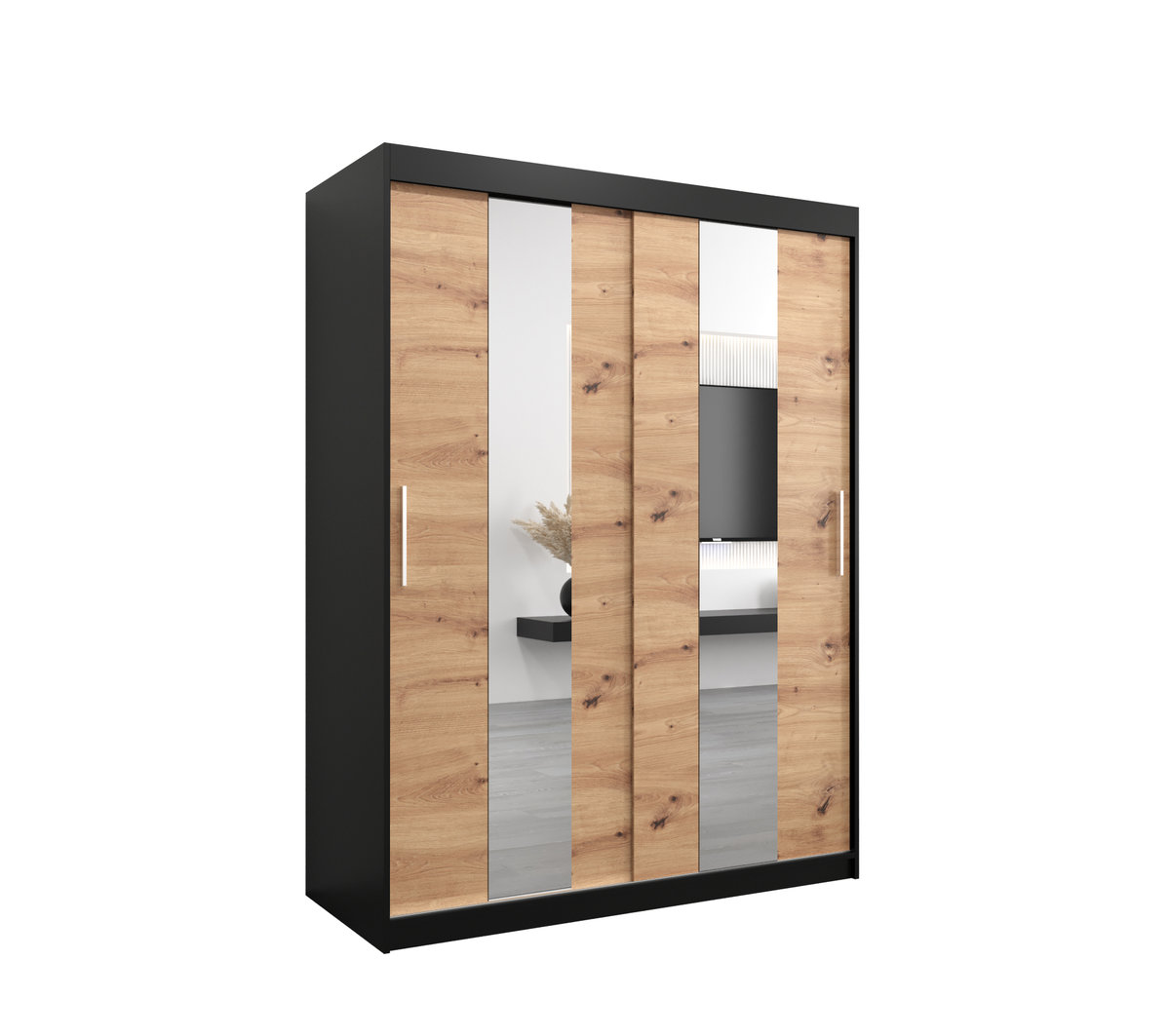 Szafa przesuwna Garderoba POLE 150 gł. 62 czarny/artisan
