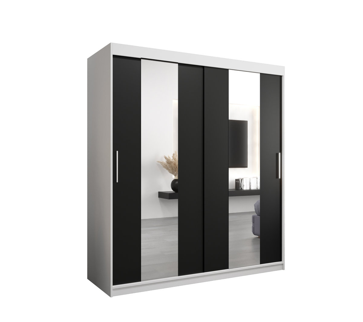 Szafa przesuwna Garderoba POLE 180 gł. 62 biały/czarny