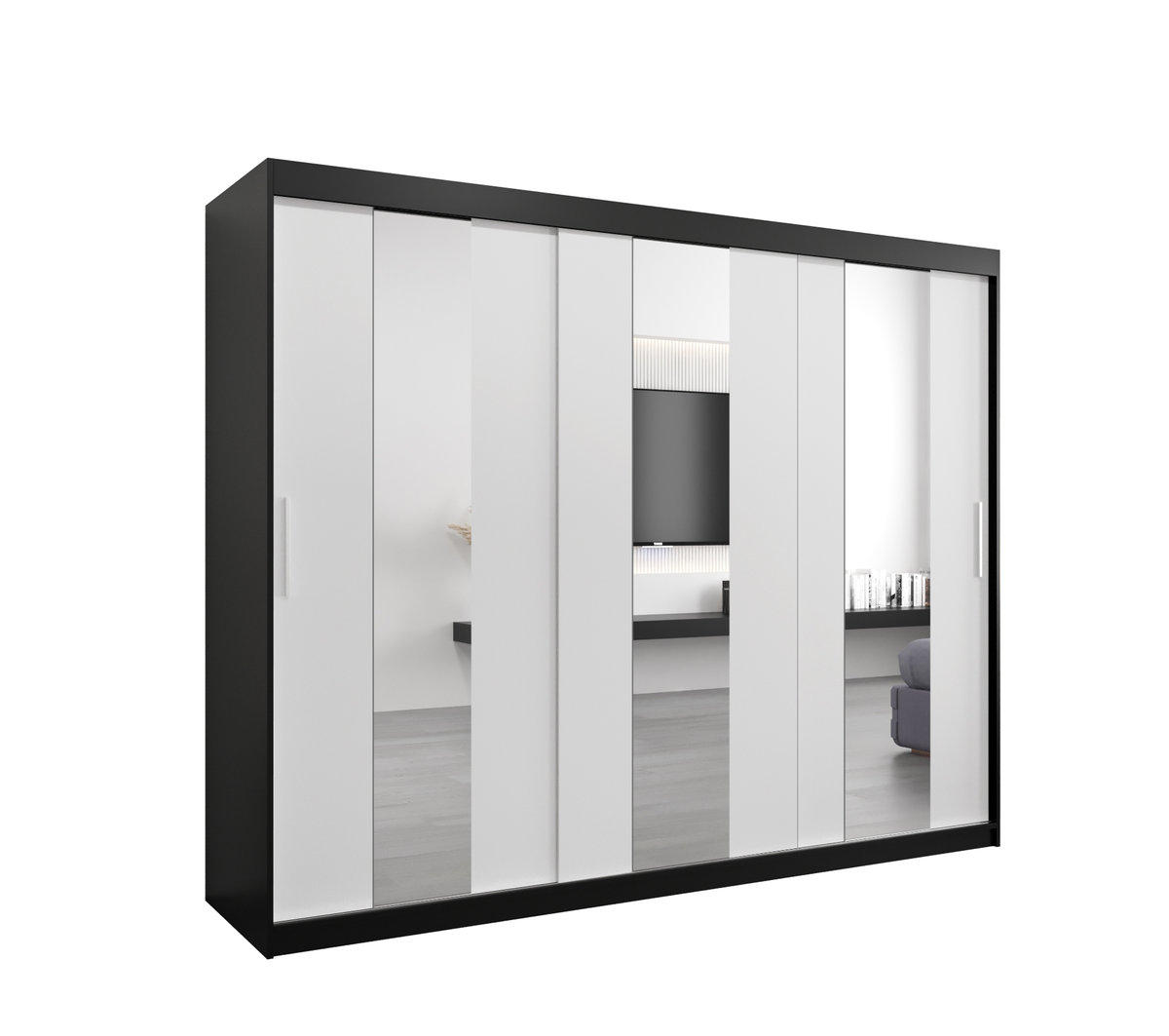 Szafa przesuwna Garderoba POLE 250 gł. 62 czarny/biały