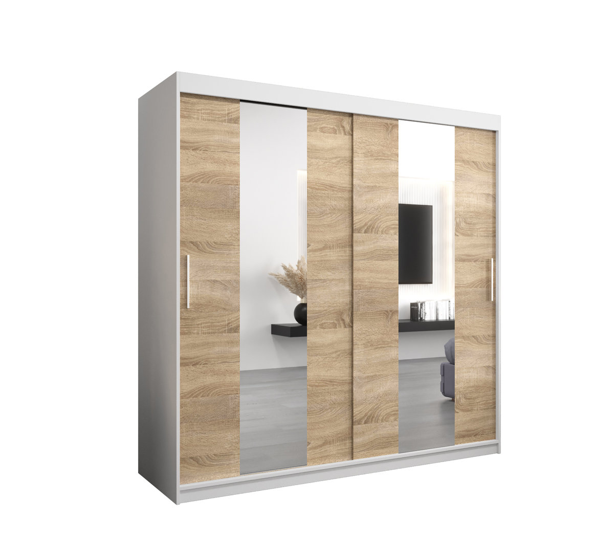 Szafa przesuwna Garderoba POLE 200 gł. 62 biały/sonoma