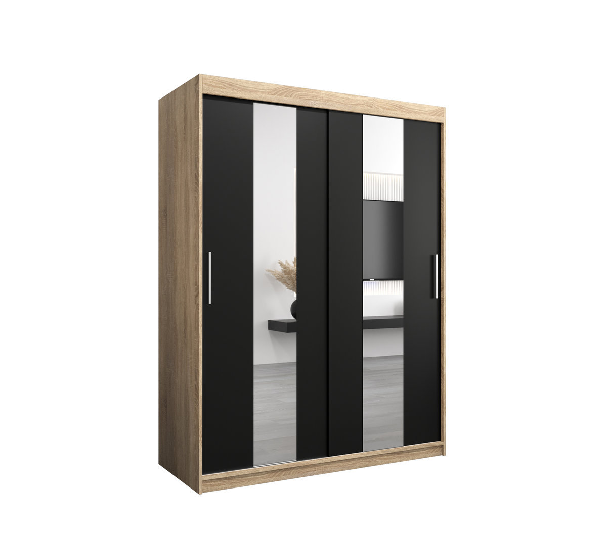 Szafa przesuwna Garderoba POLE 150 gł. 62 sonoma/czarny