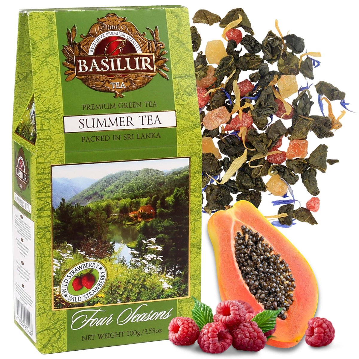 BASILUR Summer Tea Zielona herbata liściasta z dodatkiem owoców i aromatem poziomki 100 g x1
