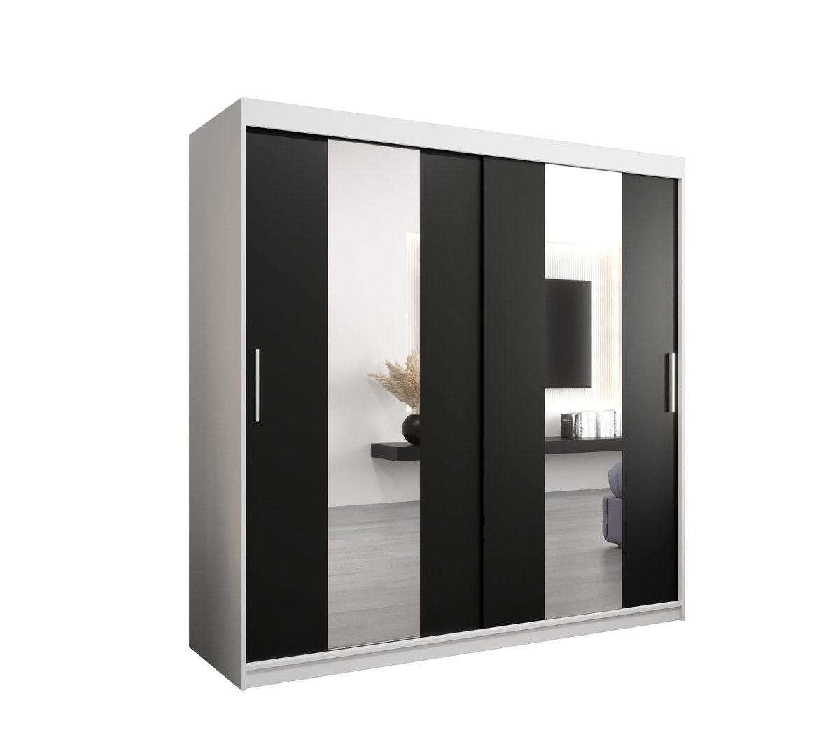 Szafa przesuwna Garderoba POLE 200 gł. 62 biały/czarny