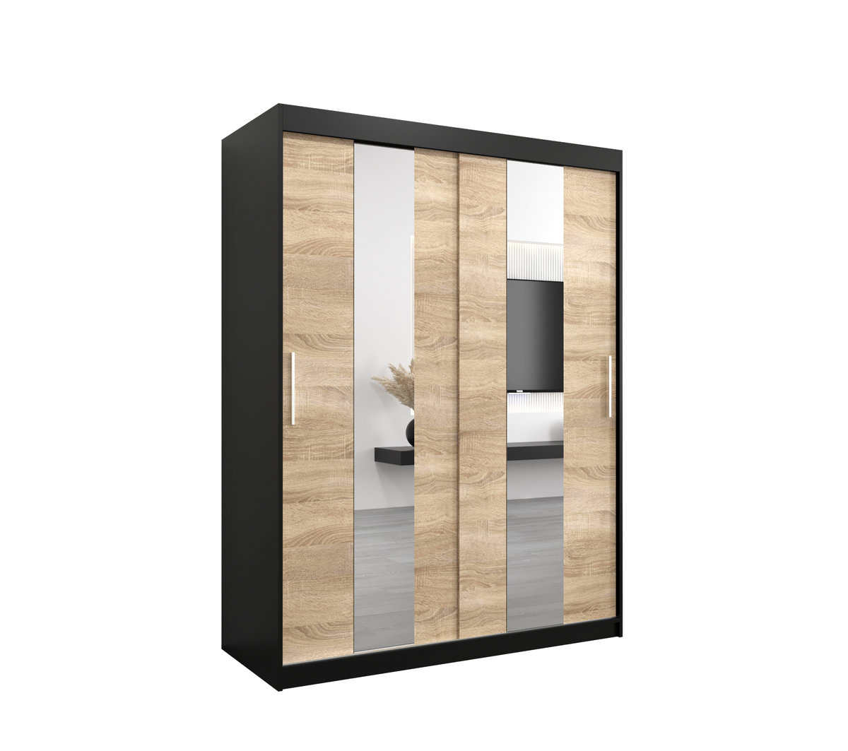 Szafa przesuwna Garderoba POLE 150 gł. 62 czarny/sonoma