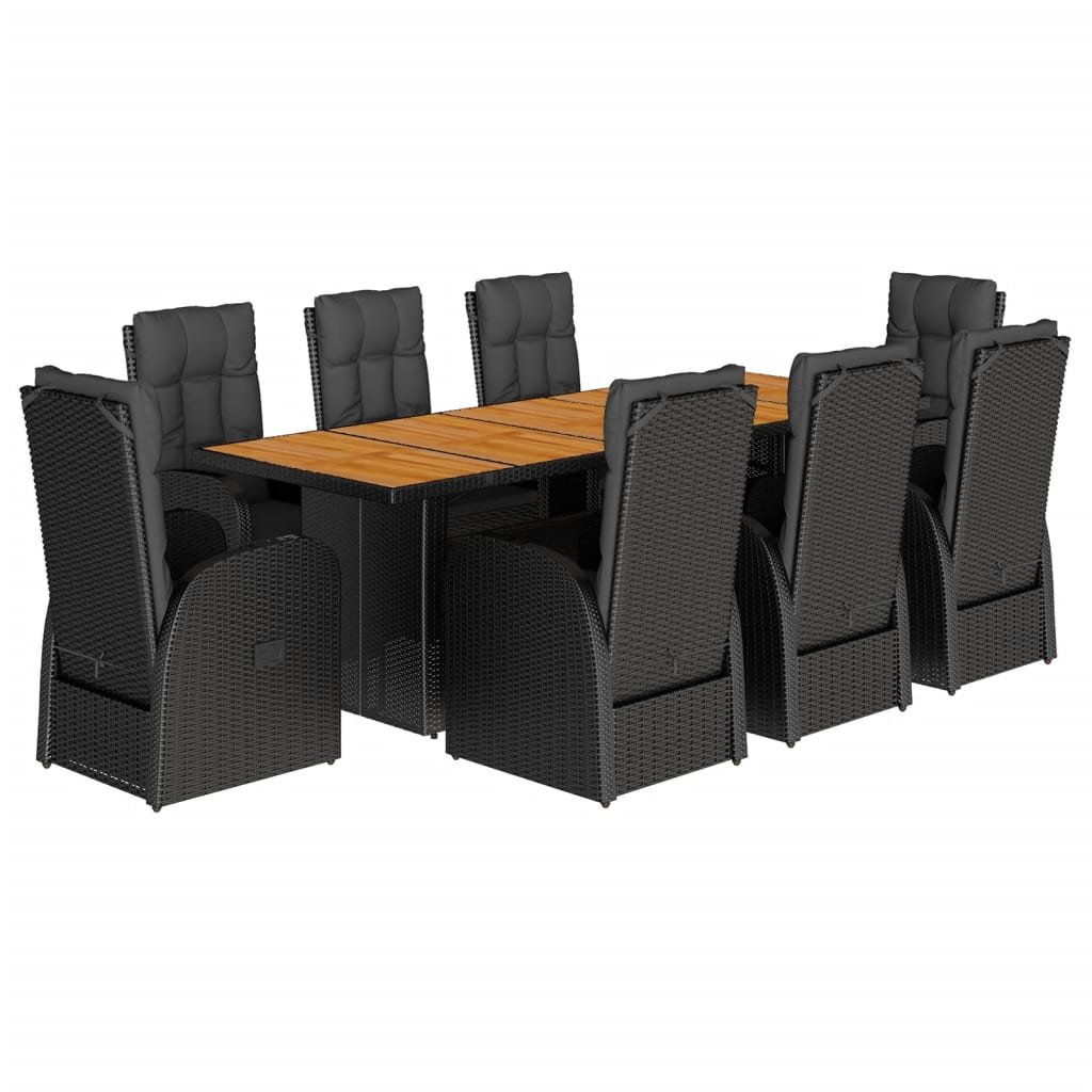 vidaXL 9-cz. zestaw mebli ogrodowych z poduszkami, czarny, rattan PE