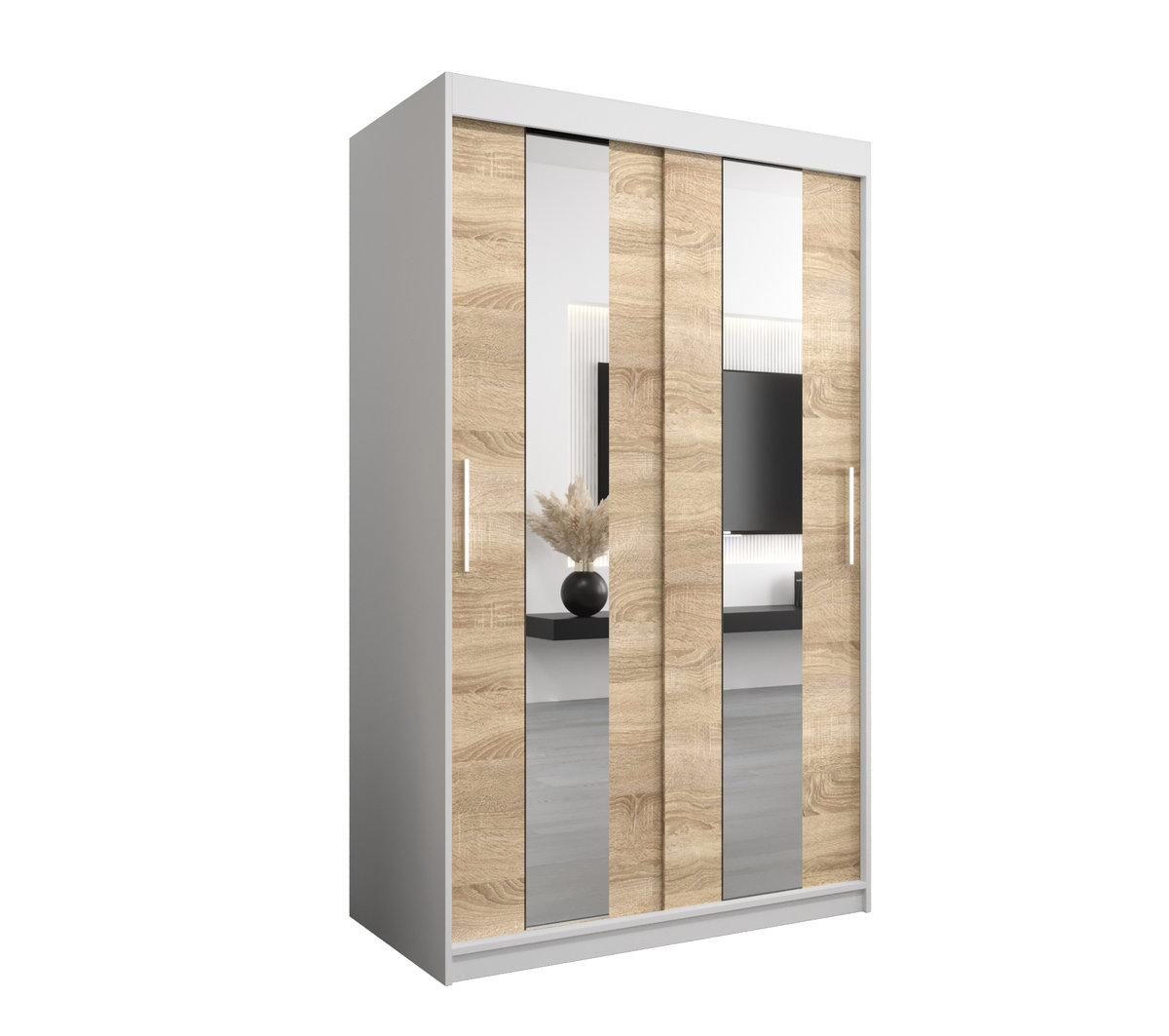 Szafa przesuwna Garderoba POLE 120 gł. 62 biały/sonoma