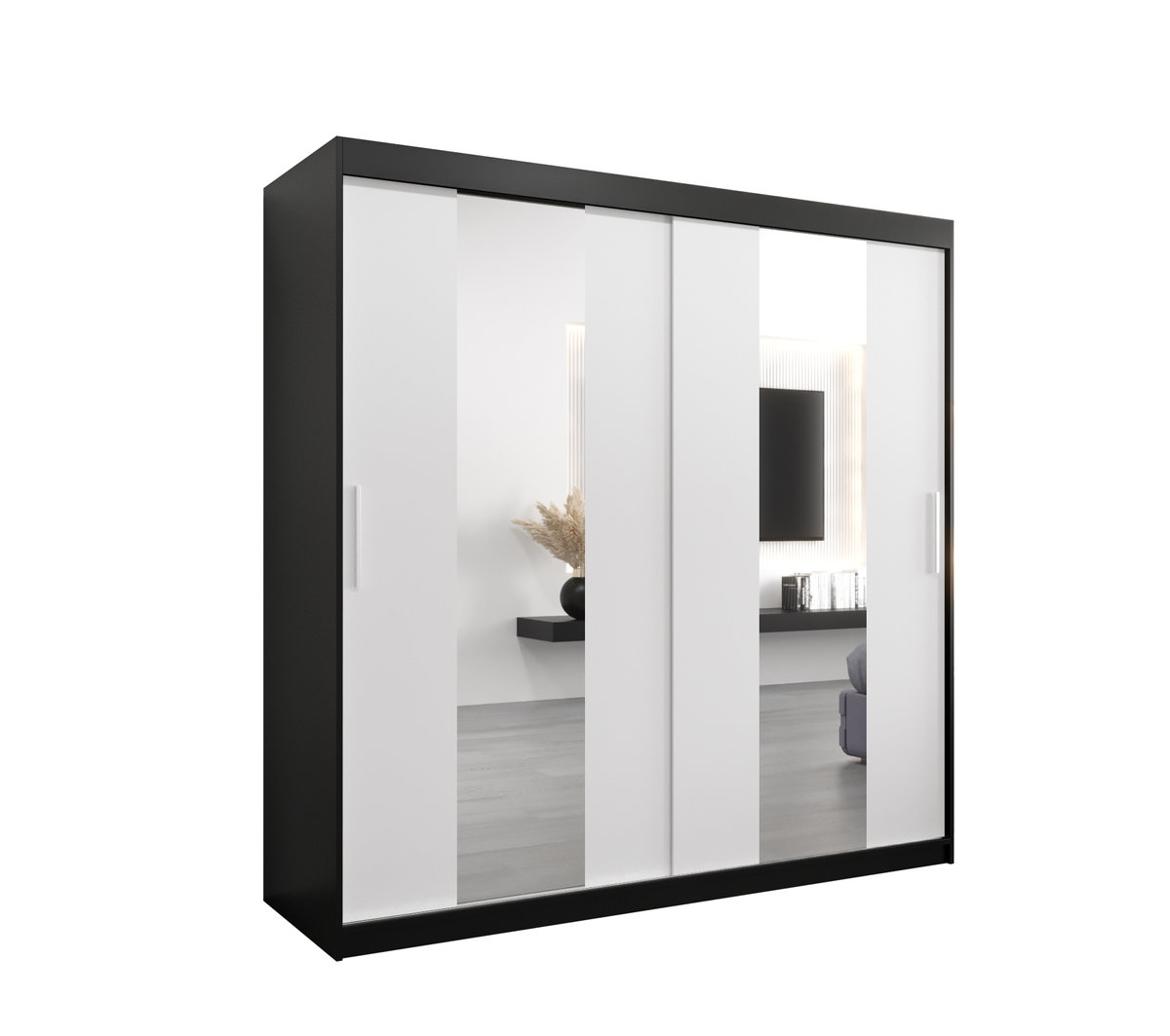 Szafa przesuwna Garderoba POLE 200 gł. 62 czarny/biały