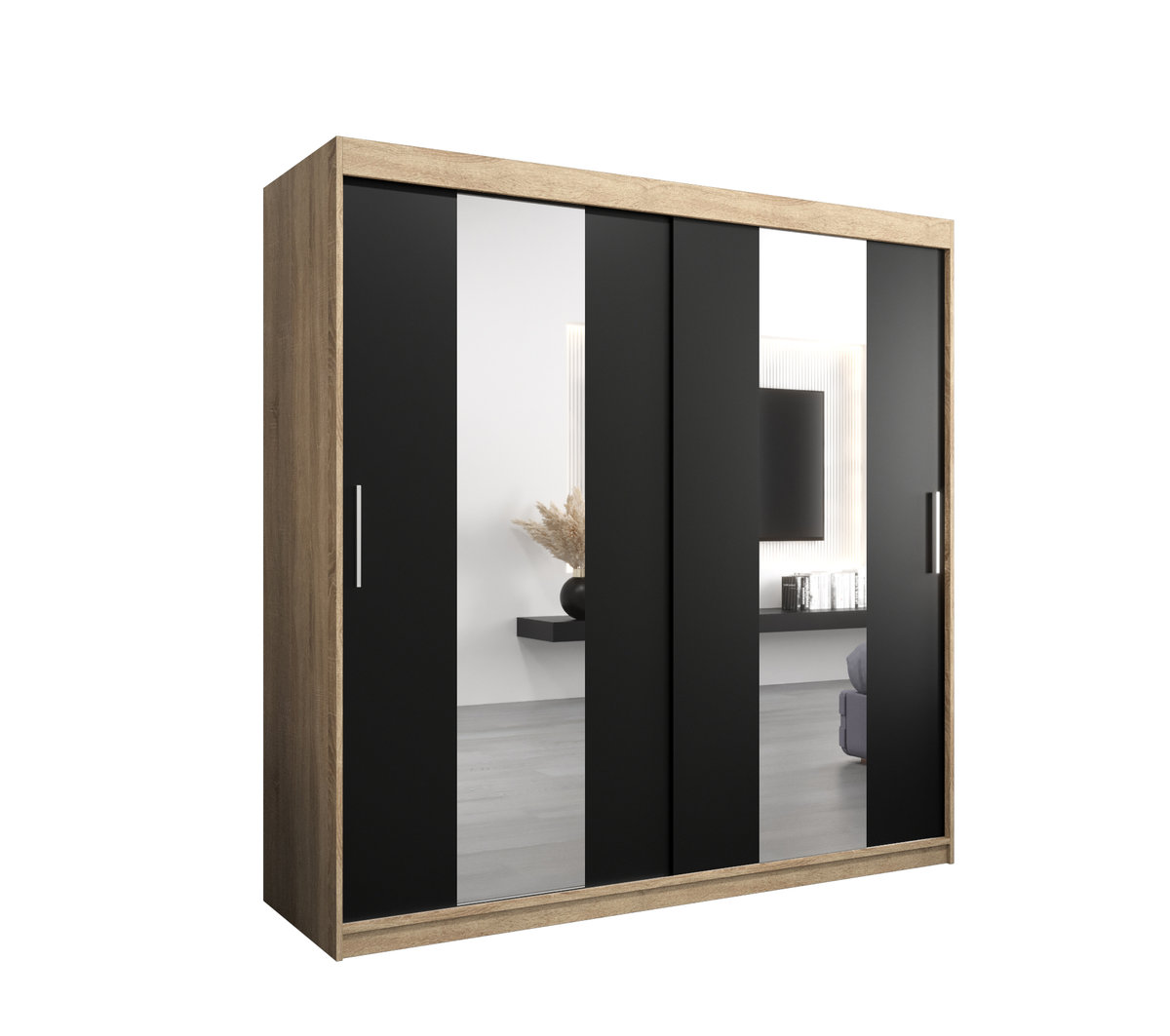 Szafa przesuwna Garderoba POLE 200 gł. 62 sonoma/czarny