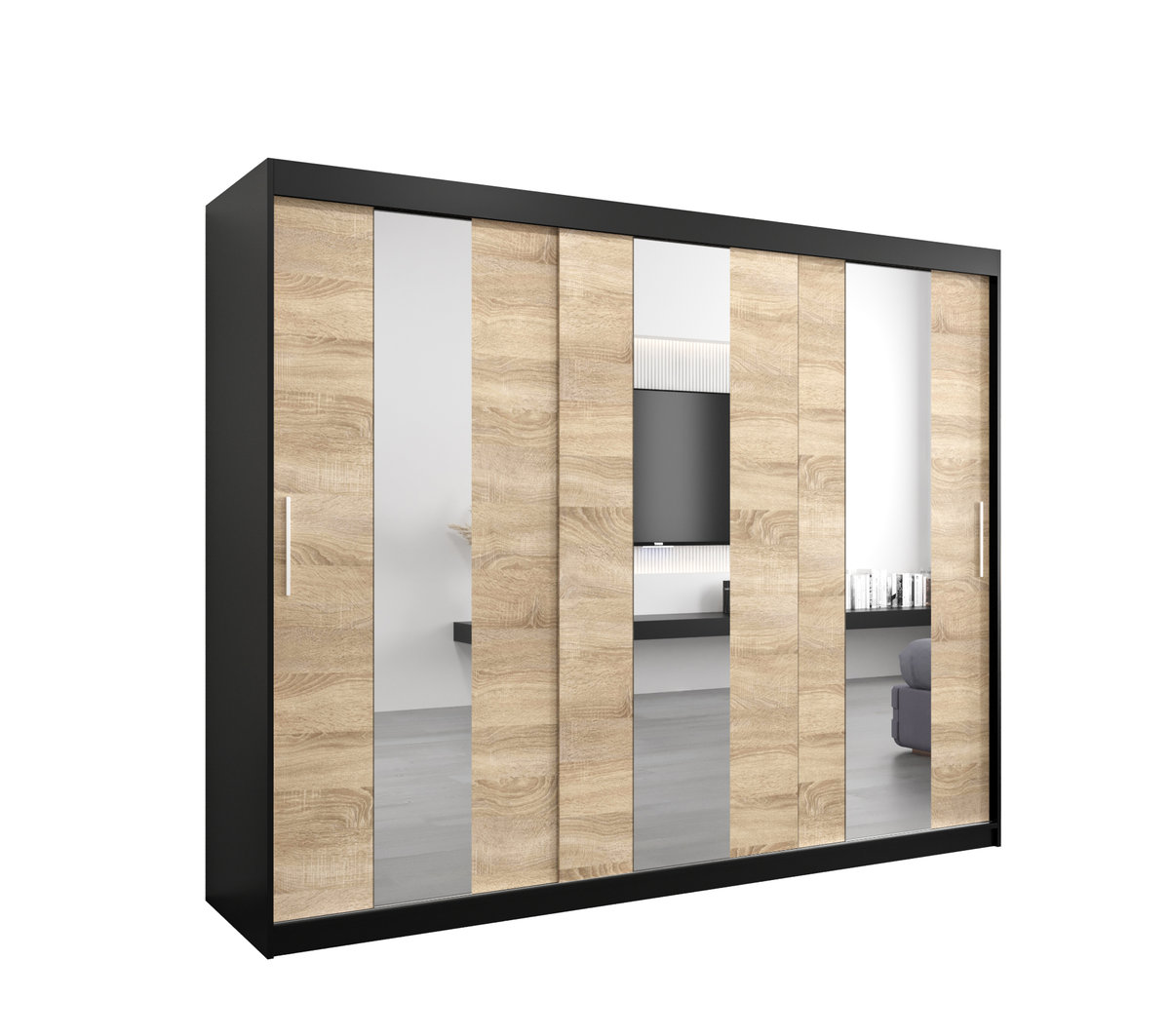 Szafa przesuwna Garderoba POLE 250 gł. 62 czarny/sonoma