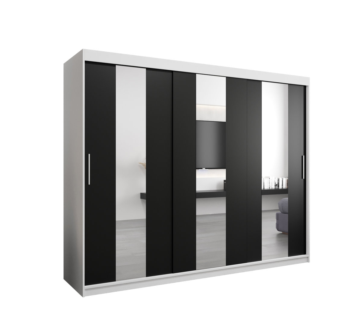 Szafa przesuwna Garderoba POLE 250 gł. 62 biały/czarny