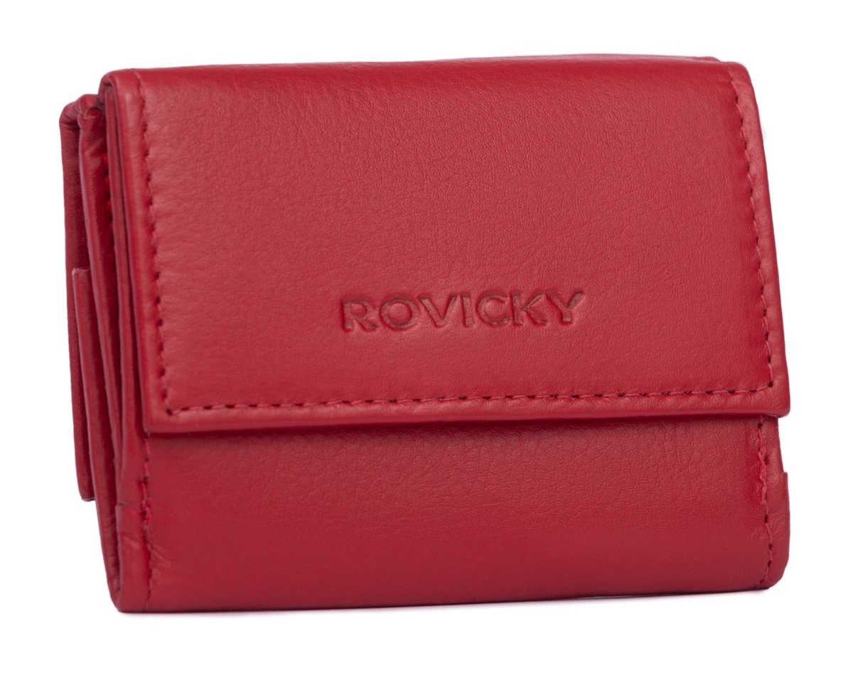 Portfel skórzany damski Rovicky na zatrzask klasyczna portmonetka na karty i gotówkę, czerwony