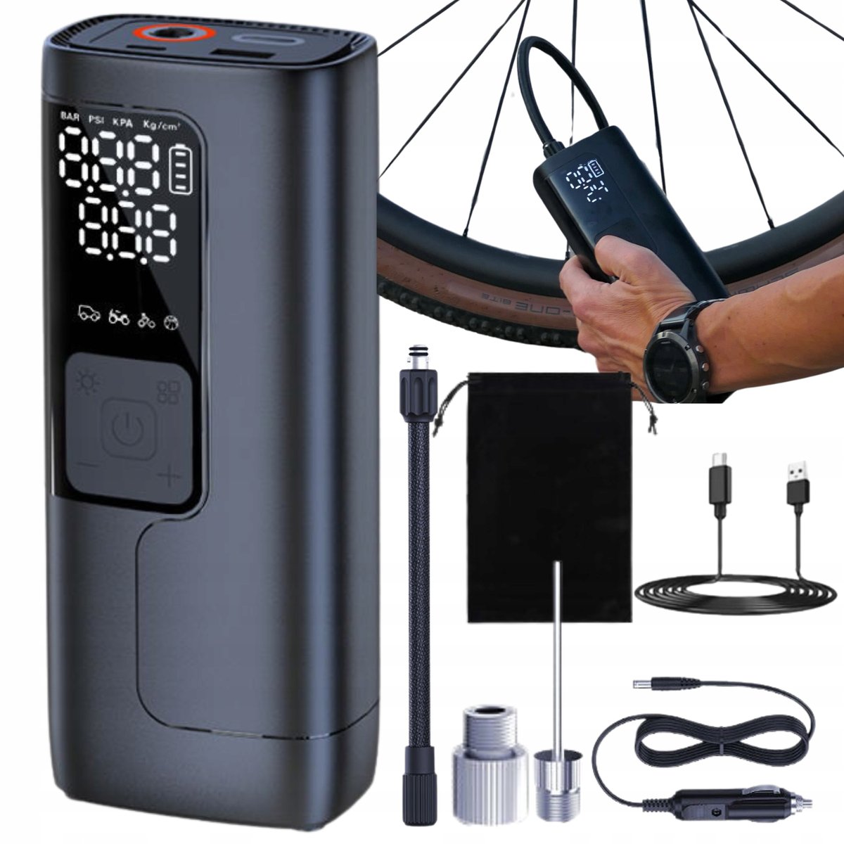 Pompka elektryczna kompresor bezprzewodowa samochodowa rower 5200mAh 150psi